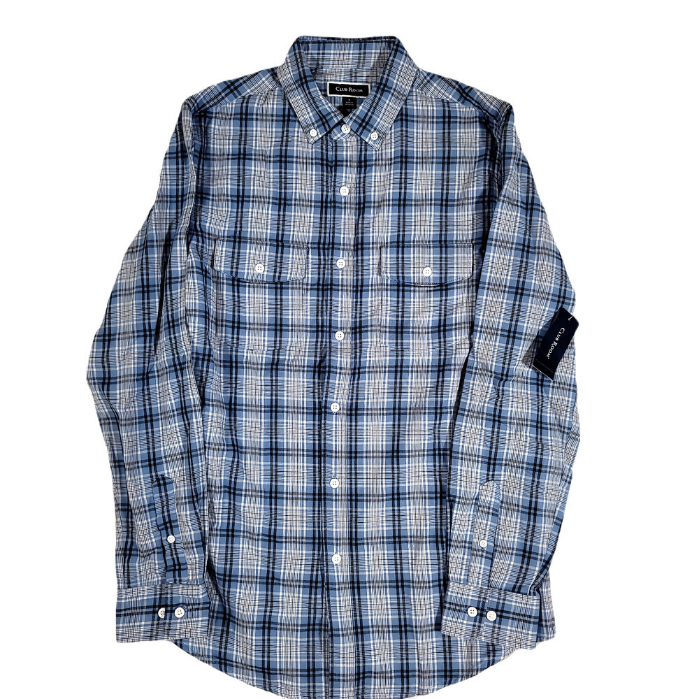 Club Room Baynk Plaid Double Faced‎ Woven Shirt Mens Small Combo Blue